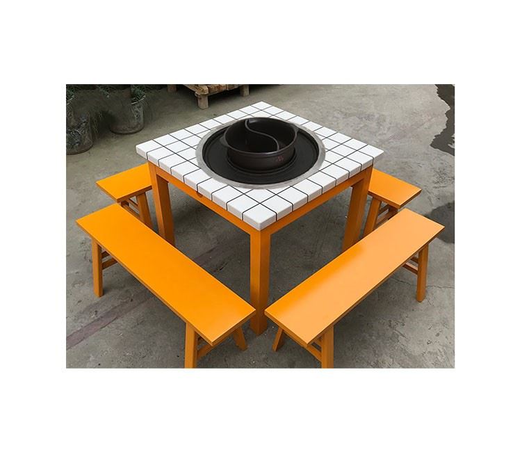 成都市井格子系列烤涮一体无烟烧烤炉人造大理石火锅桌